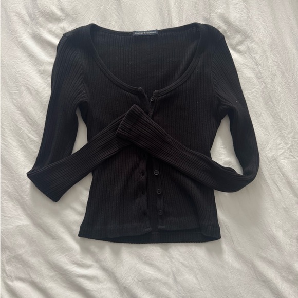 Brandy Melville Sweaters - Brandy Melville Black Ribbed Zelle Top